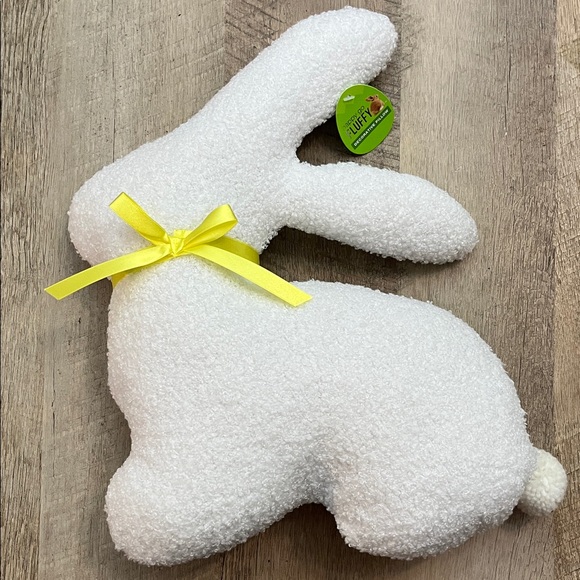 Happy go fluffy White Bunny Plush with Yellow Bow - Picture 1 of 2